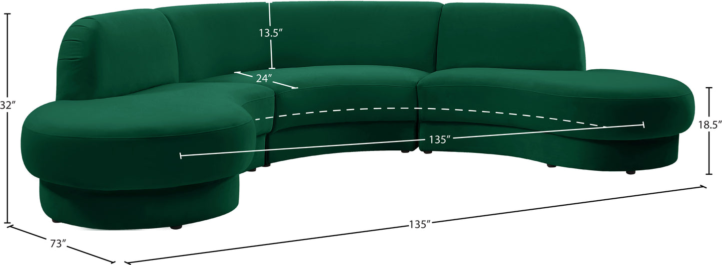 otto green velvet 3pc. sectional (3 boxes) sectional