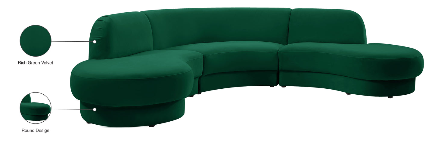 otto green velvet 3pc. sectional (3 boxes) sectional