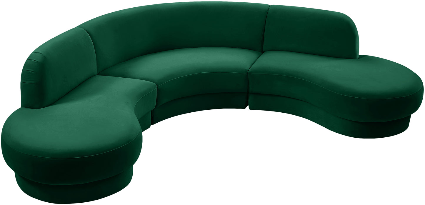 otto green velvet 3pc. sectional (3 boxes) sectional