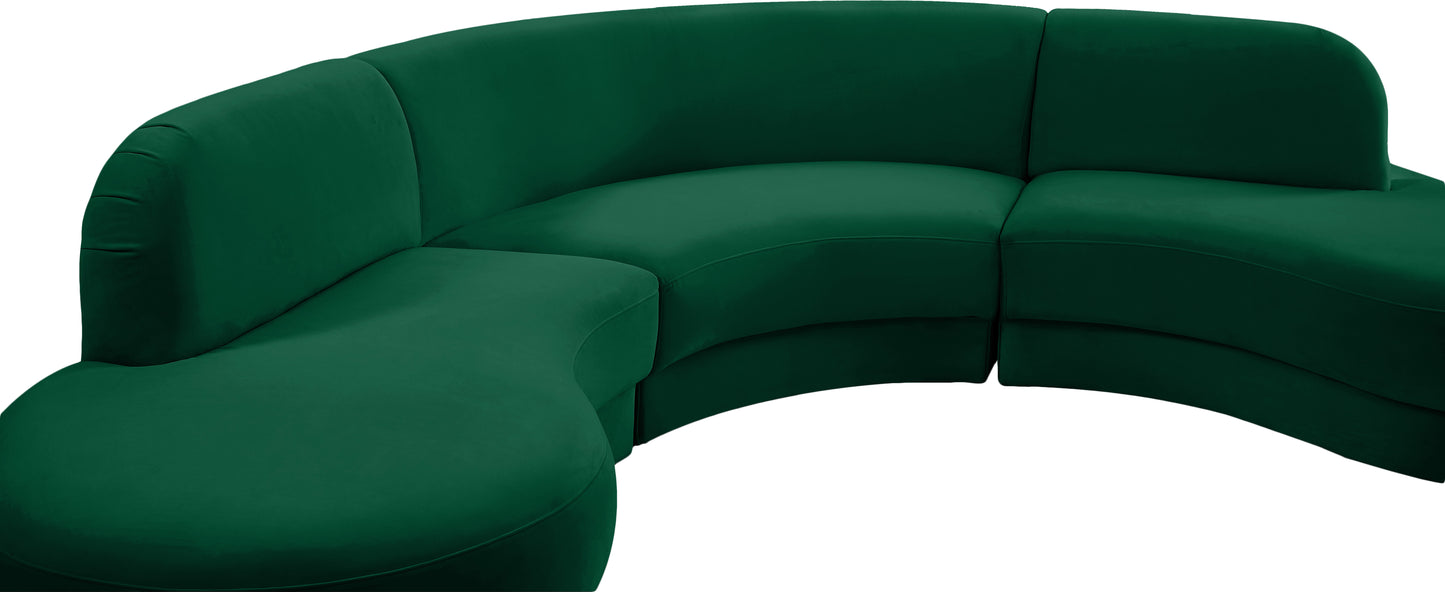 otto green velvet 3pc. sectional (3 boxes) sectional