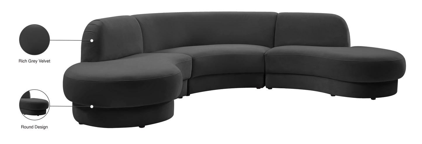 otto grey velvet 3pc. sectional (3 boxes) sectional