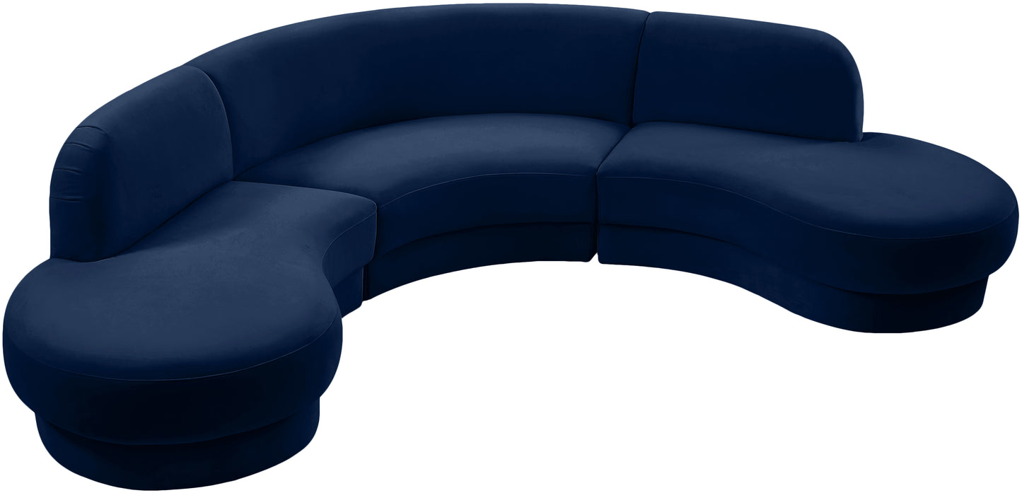 otto navy velvet 3pc. sectional (3 boxes) sectional