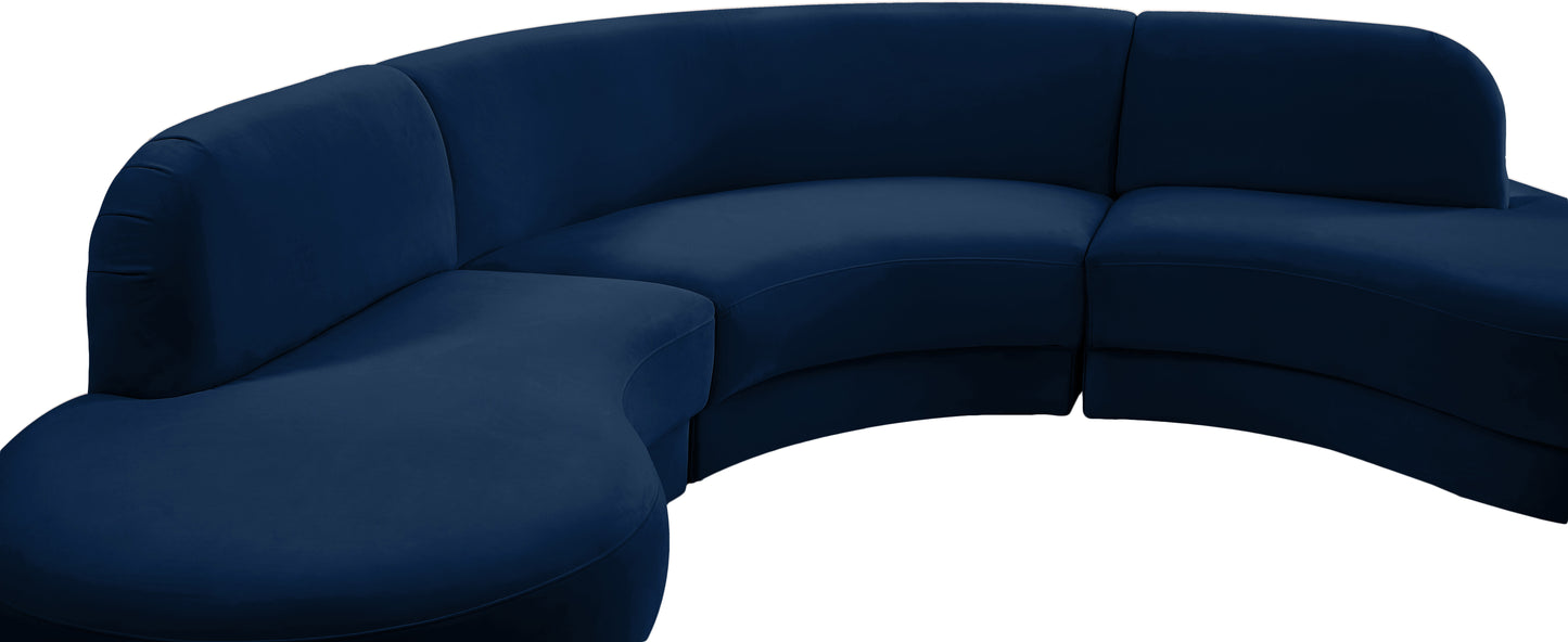 otto navy velvet 3pc. sectional (3 boxes) sectional