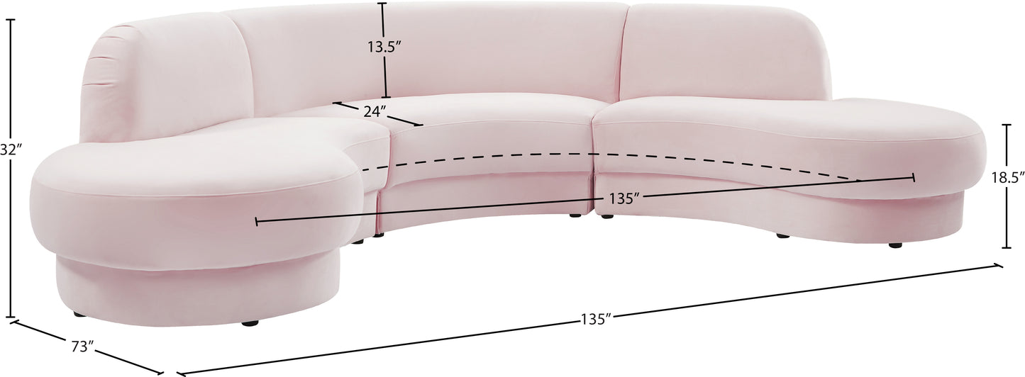 otto pink velvet 3pc. sectional (3 boxes) sectional