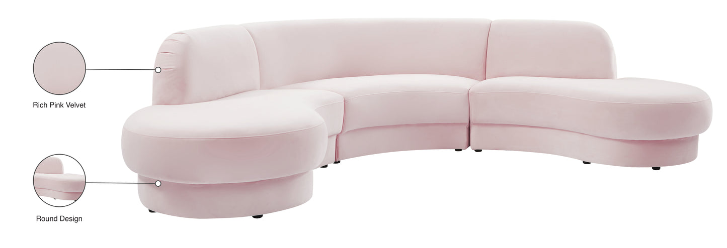 otto pink velvet 3pc. sectional (3 boxes) sectional