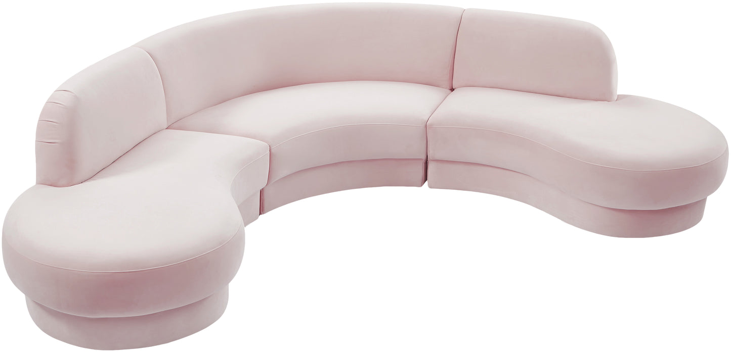 otto pink velvet 3pc. sectional (3 boxes) sectional