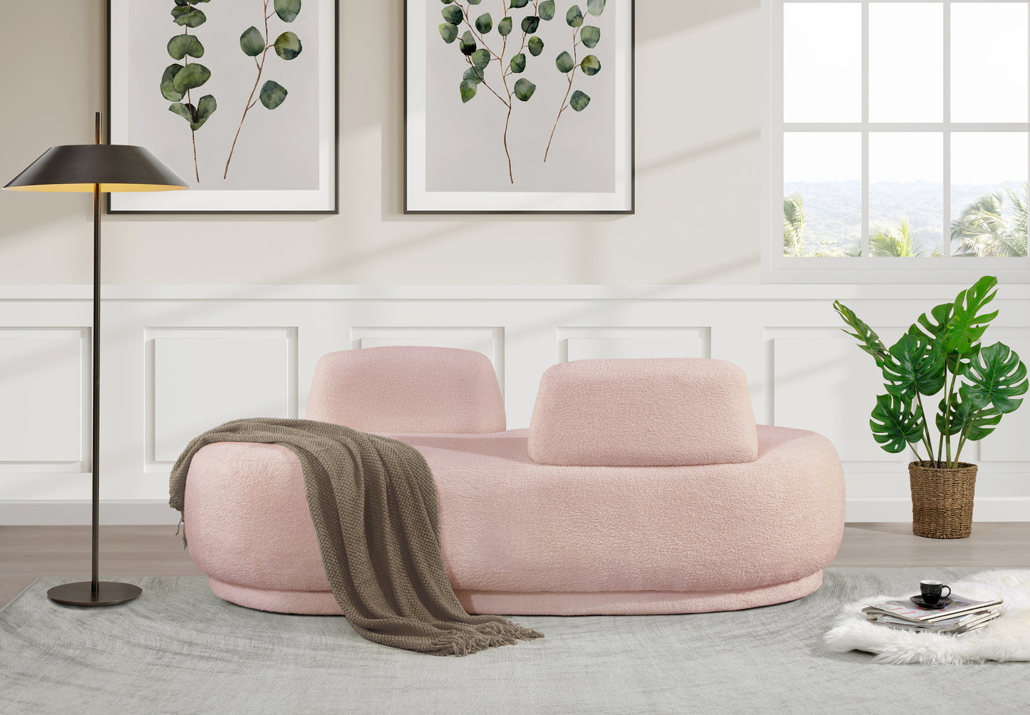 ward pink teddy fabric chaise/loveseat