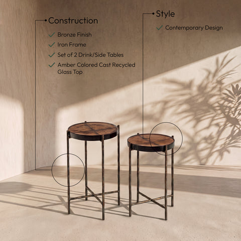 Marlow Bronze Recycled Glass Top And Iron Base Bunching End Table, 1 Piece