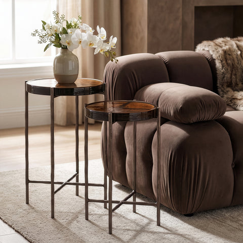 Marlow Bronze Recycled Glass Top And Iron Base Bunching End Table, 1 Piece