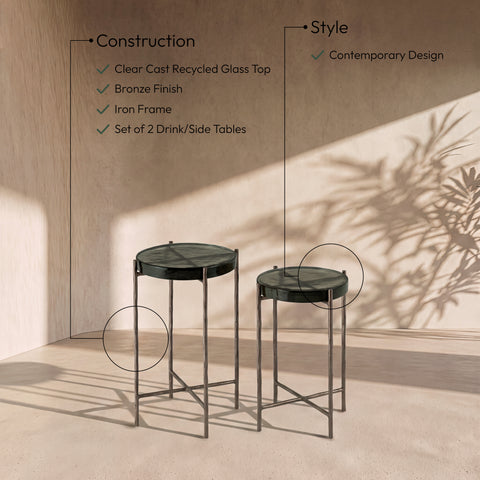 Marlow Bronze Recycled Glass Top And Iron Base Bunching End Table, 1 Piece (Style 2)