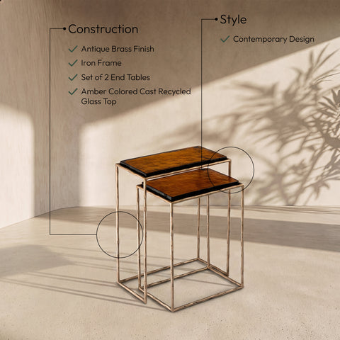 Harlow Brass Recycled Glass Top And Iron Base Nesting End Table, 1 Piece