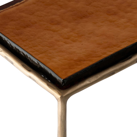 Harlow Brass Recycled Glass Top And Iron Base Nesting End Table, 1 Piece