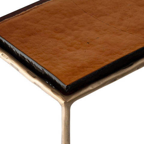 Harlow Brass Recycled Glass Top And Iron Base Nesting End Table, 1 Piece