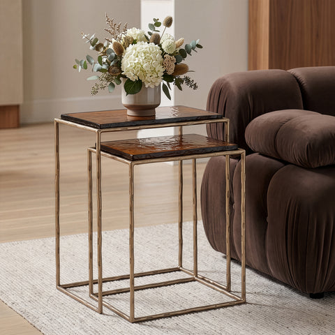 Harlow Brass Recycled Glass Top And Iron Base Nesting End Table, 1 Piece