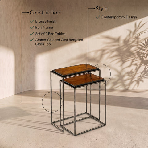 Harlow Bronze Recycled Glass Top And Iron Base Nesting End Table, 1 Piece