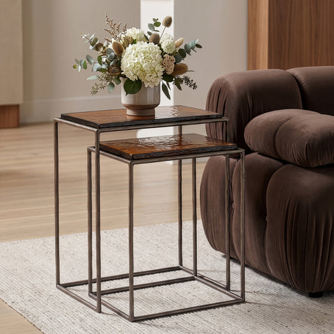 Harlow Bronze Recycled Glass Top And Iron Base Nesting End Table, 1 Piece