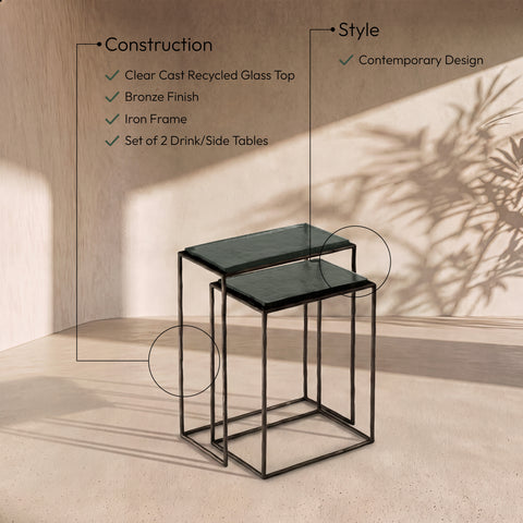 Harlow Bronze Recycled Glass Top And Iron Base Nesting End Table, 1 Piece (Style 2)