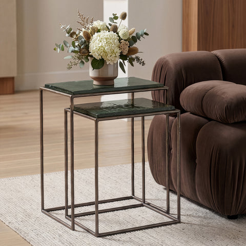 Harlow Bronze Recycled Glass Top And Iron Base Nesting End Table, 1 Piece (Style 2)