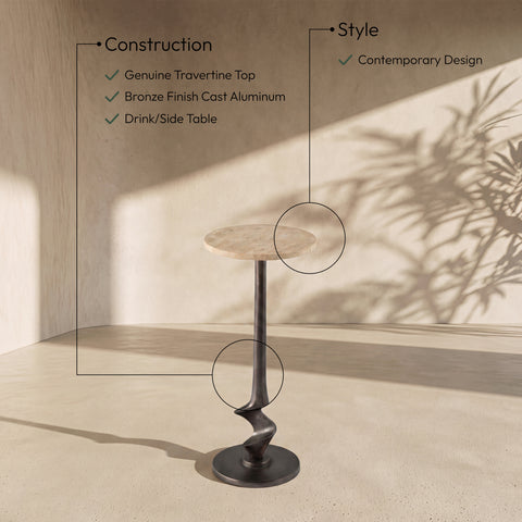 Juniper Travertine Travertine And Aluminum End / Side Table, 1 Piece