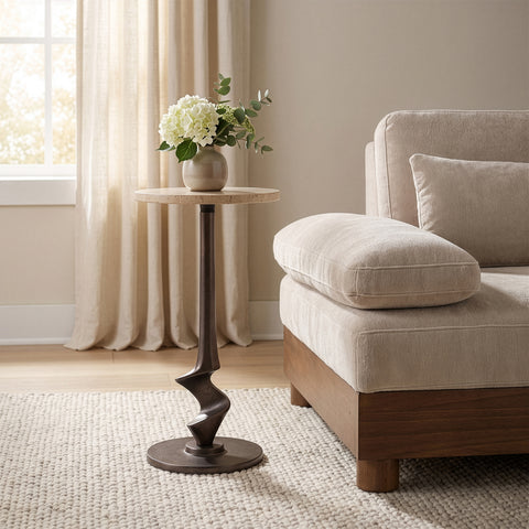 Juniper Travertine Travertine And Aluminum End / Side Table, 1 Piece