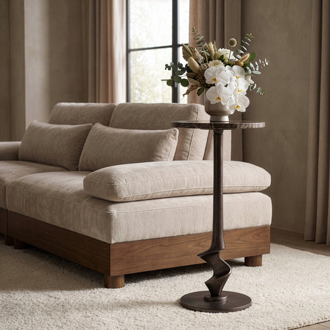 Juniper Brown Genuine Marble And Aluminum End / Side Table, 1 Piece