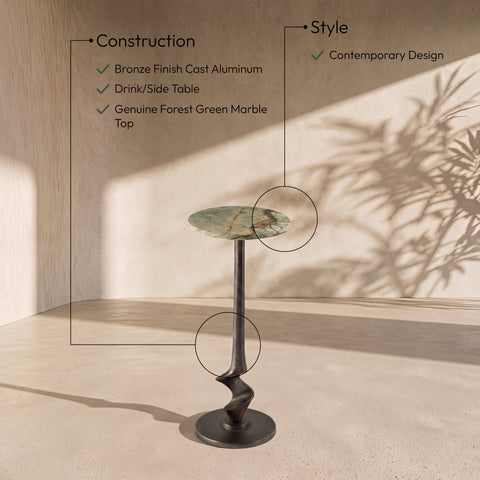 Juniper Green Genuine Marble And Aluminum End / Side Table, 1 Piece