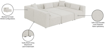 Crescent Cream Durable Linen Textured Modular Sectional Sec6C