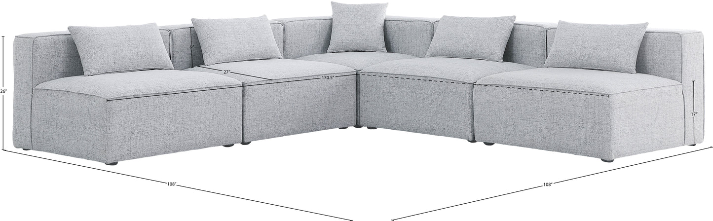 crescent grey durable linen textured modular sectional sec5b