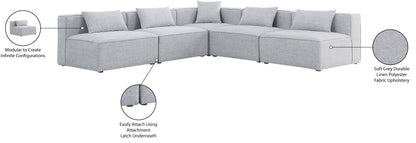 Crescent Grey Durable Linen Textured Modular Sectional Sec5B