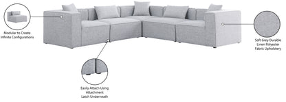 Crescent Grey Durable Linen Textured Modular Sectional Sec5C