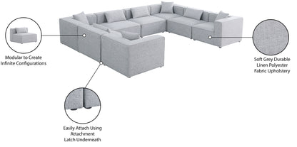 Crescent Grey Durable Linen Textured Modular Sectional Sec8A