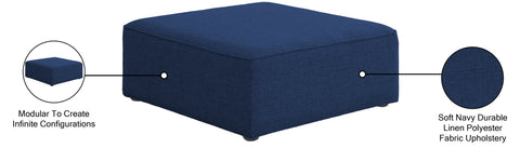 Crescent Navy Durable Linen Textured Ottoman Ott