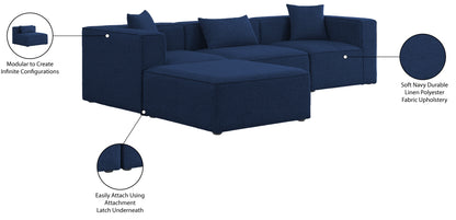 Crescent Navy Durable Linen Textured Modular Sectional Sec4A