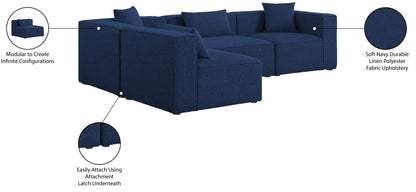 Crescent Navy Durable Linen Textured Modular Sectional Sec4B