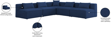 Crescent Navy Durable Linen Textured Modular Sectional Sec5B