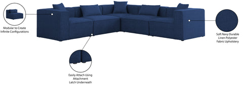 Crescent Navy Durable Linen Textured Modular Sectional Sec5C