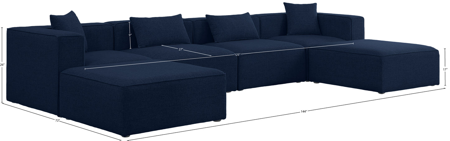 crescent navy durable linen textured modular sectional sec6b