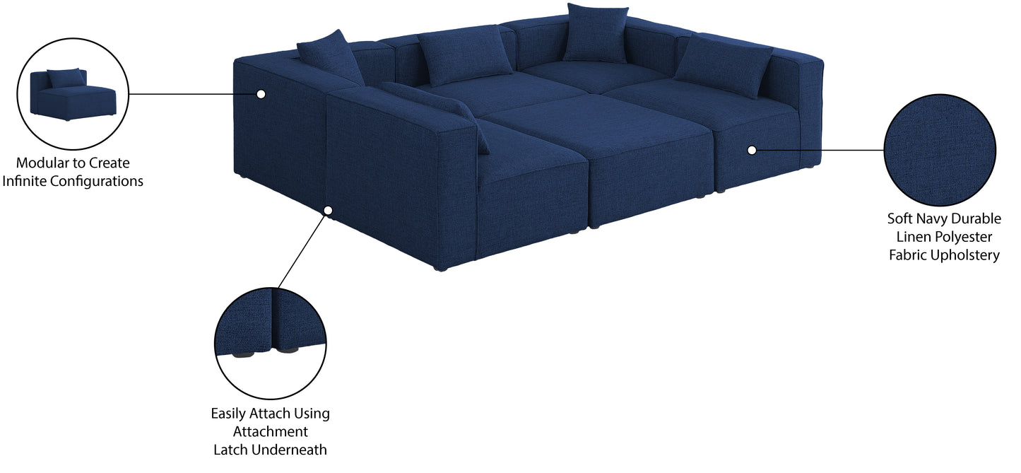 crescent navy durable linen textured modular sectional sec6c