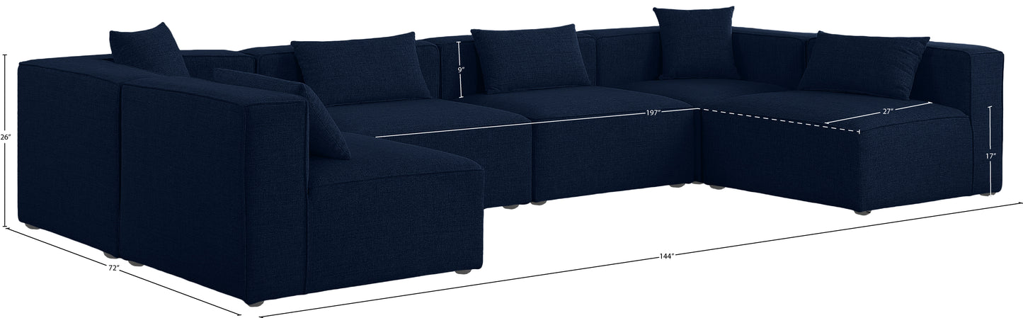 crescent navy durable linen textured modular sectional sec6d