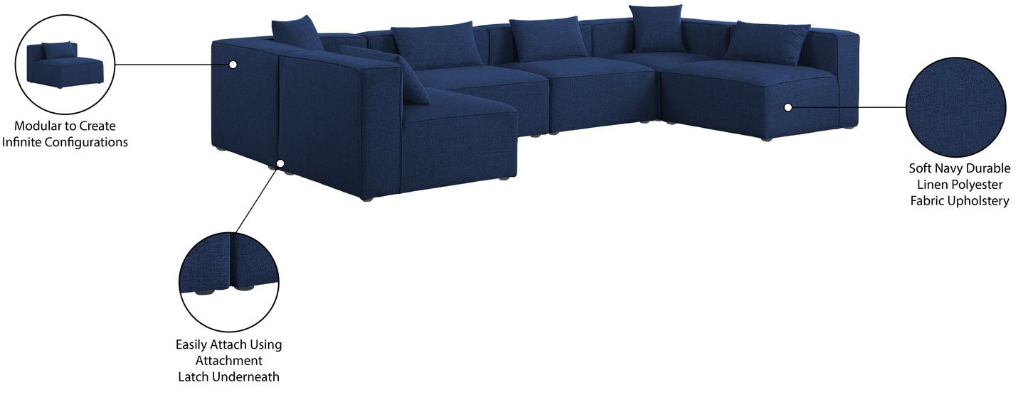 crescent navy durable linen textured modular sectional sec6d