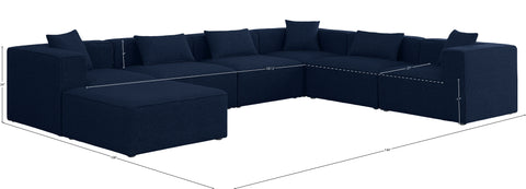 Crescent Navy Durable Linen Textured Modular Sectional Sec7A