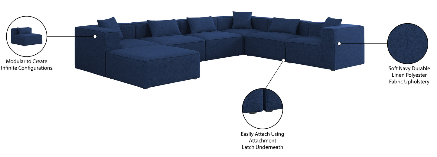 crescent navy durable linen textured modular sectional sec7a