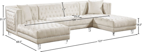 Laurel 127" Cream Velvet Upholstered Sectional, 3-Piece