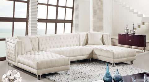 Laurel 127" Cream Velvet Upholstered Sectional, 3-Piece