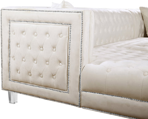 Laurel 127" Cream Velvet Upholstered Sectional, 3-Piece