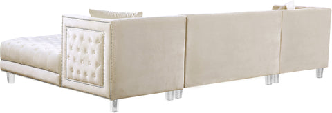 Laurel 127" Cream Velvet Upholstered Sectional, 3-Piece