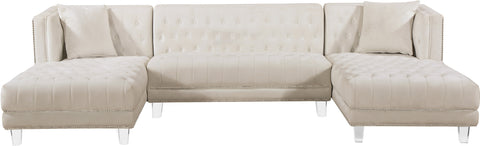 Laurel 127" Cream Velvet Upholstered Sectional, 3-Piece