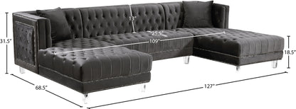 Como Grey Velvet 3pc. Sectional Sectional