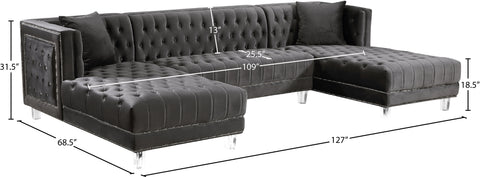 Laurel 127" Grey Velvet Upholstered Sectional, 3-Piece