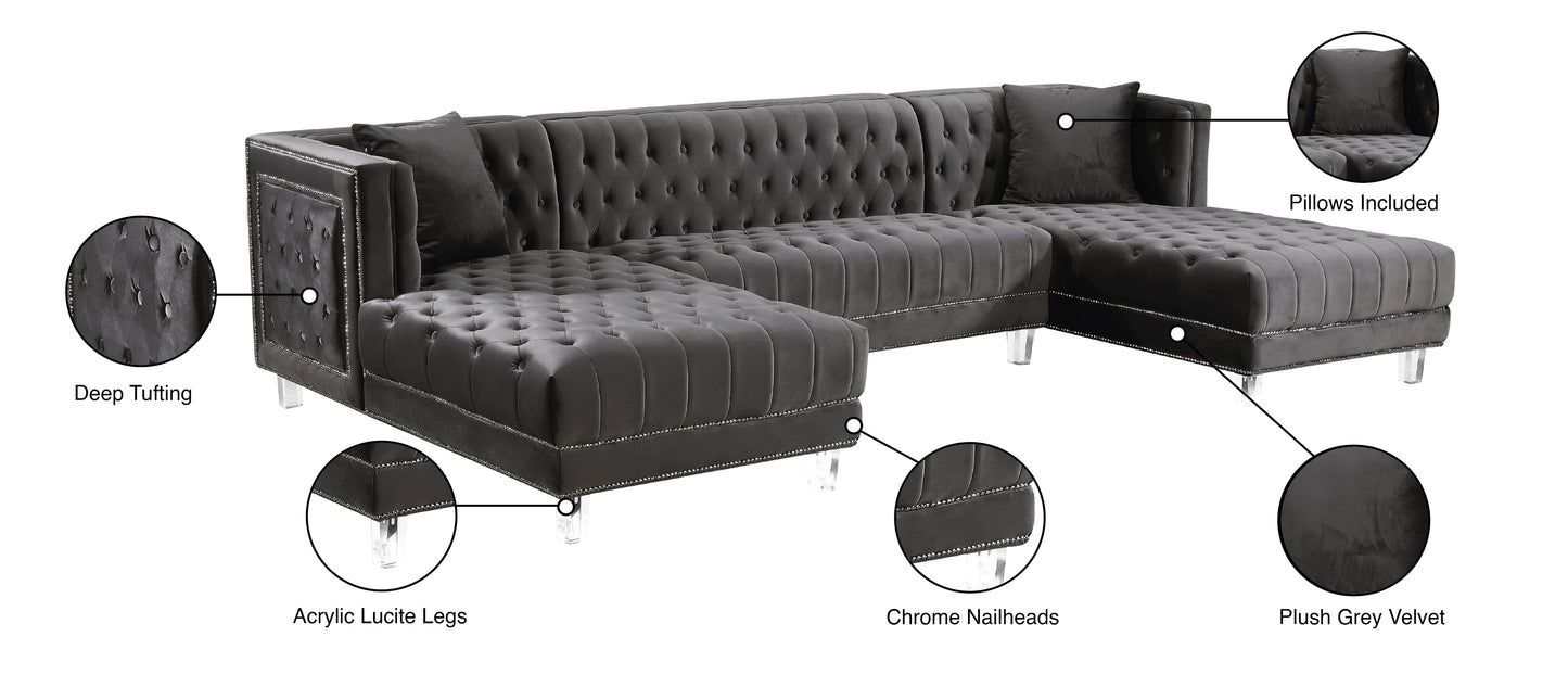 como grey velvet 3pc. sectional sectional